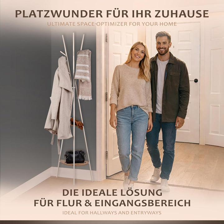 ONVAYA® 3-Bein Garderobe | Design Kleiderständer mit Ablage | Platzsparende Standgarderobe inkl. Hak