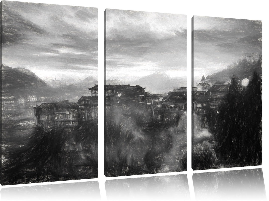 Pixxprint Gigantisches Dorf in China als Leinwandbild/Grösse: 3 Teilig (120x80) cm/Wandbild/Kunstdru