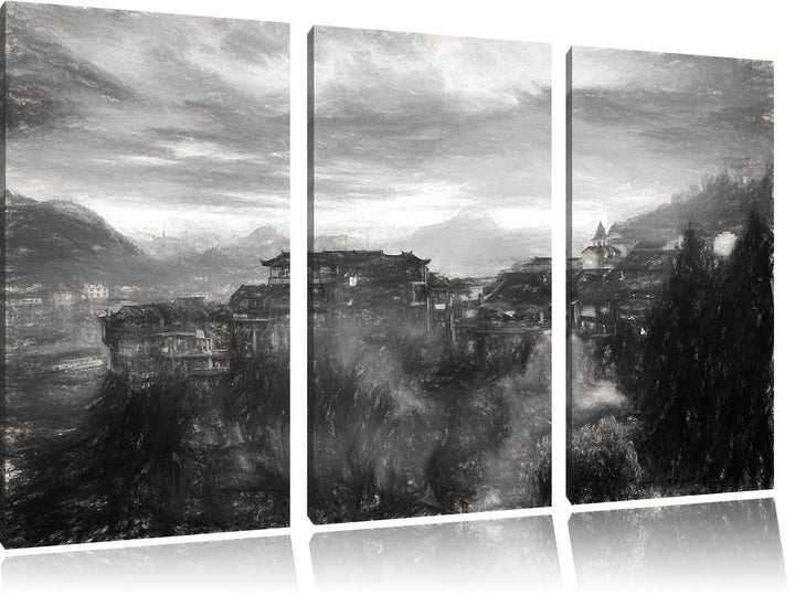 Pixxprint Gigantisches Dorf in China als Leinwandbild/Grösse: 3 Teilig (120x80) cm/Wandbild/Kunstdru