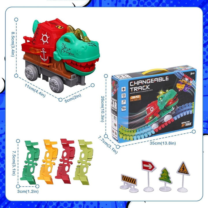 Autorennbahn 288 Stück, Flexible Rennbahn mit Dinosaurier-Auto, Anti-Gravitations Rennstrecke Spielz