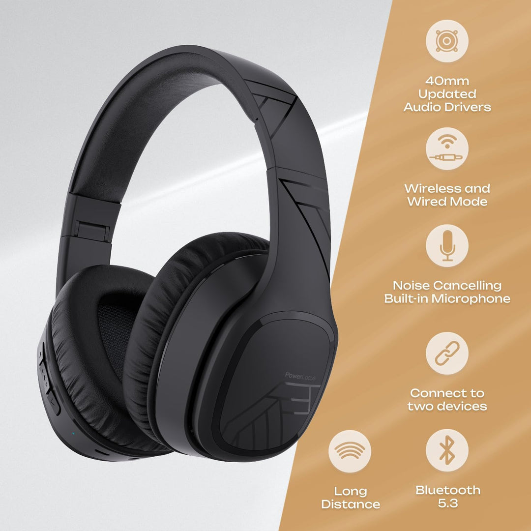 PowerLocus P7 Bluetooth Kopfhörer Over Ear, Faltbare Headphones, Kabellose Kopfhörer mit Bass-Modi,