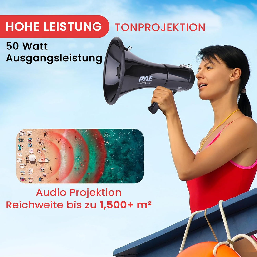 Pyle Megafon Profi Piezo Dynamische mit Aux-In für Digital Music iPod 50 Watt one Schwarz, one Schwa