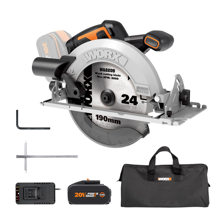 WORX NITRO WX520 Akku-Kreissäge – 190mm Schneideblatt – leistungsstarke bürstenloser Motor – 6100 U/