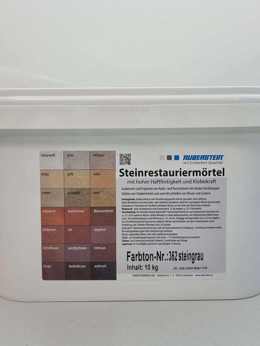 Ruberstein Steinrestauriermörtel/Reparaturmörtel/Mörtel für Sandstein 10 kg im Eimer (steingrau)