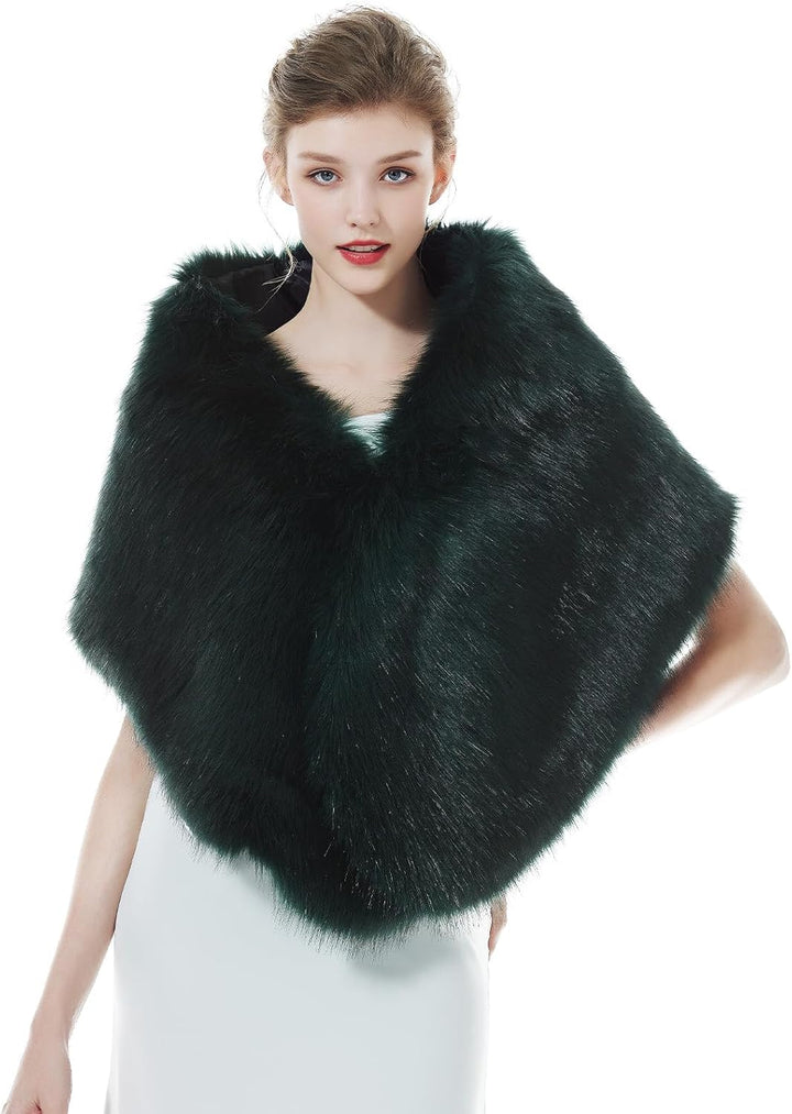 BEAUTELICATE Kunstpelz Stola Schal Damen Pelz Brautschal Brautstola Wrap Schwarz Elfenbein für Braut