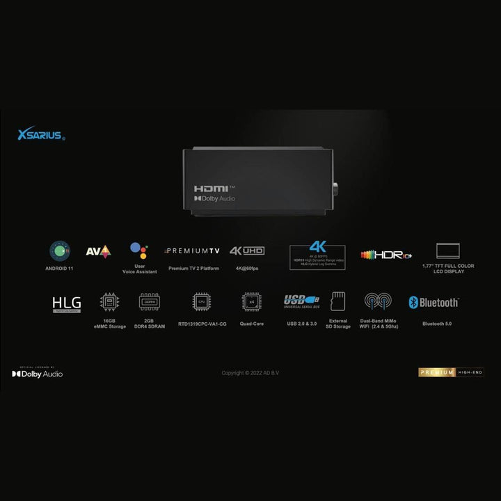 Xsarius AIMAX 2 OTT BT 4K UHD LCD AndroidTV 11 Player H.265 WLAN Bluetooth