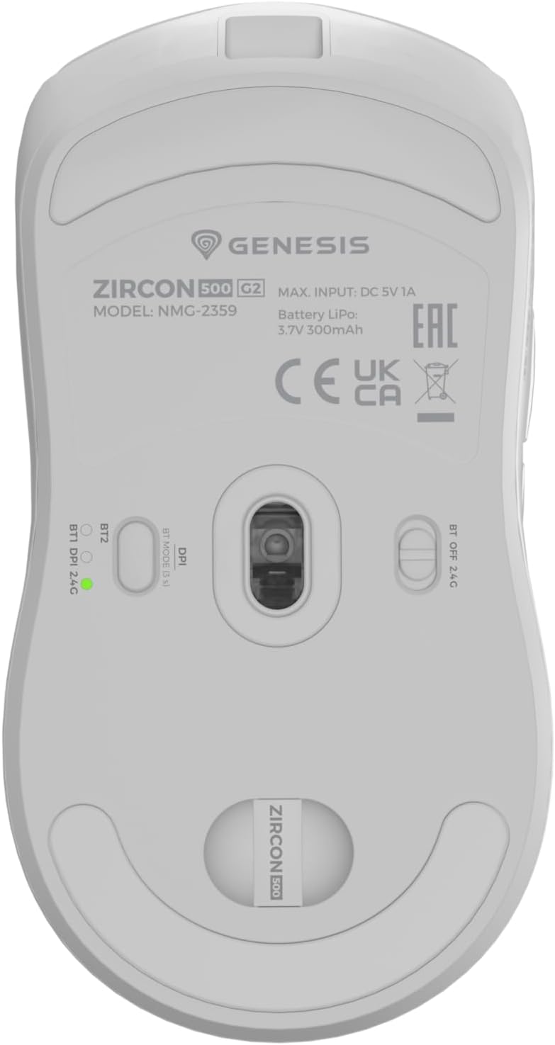 Genesis Zircon 500 G2 Wireless Gaming Maus – 10.000 DPI Pixart PMW3325, 2,4 GHz/BT 5.0/USB-C, 52 g U