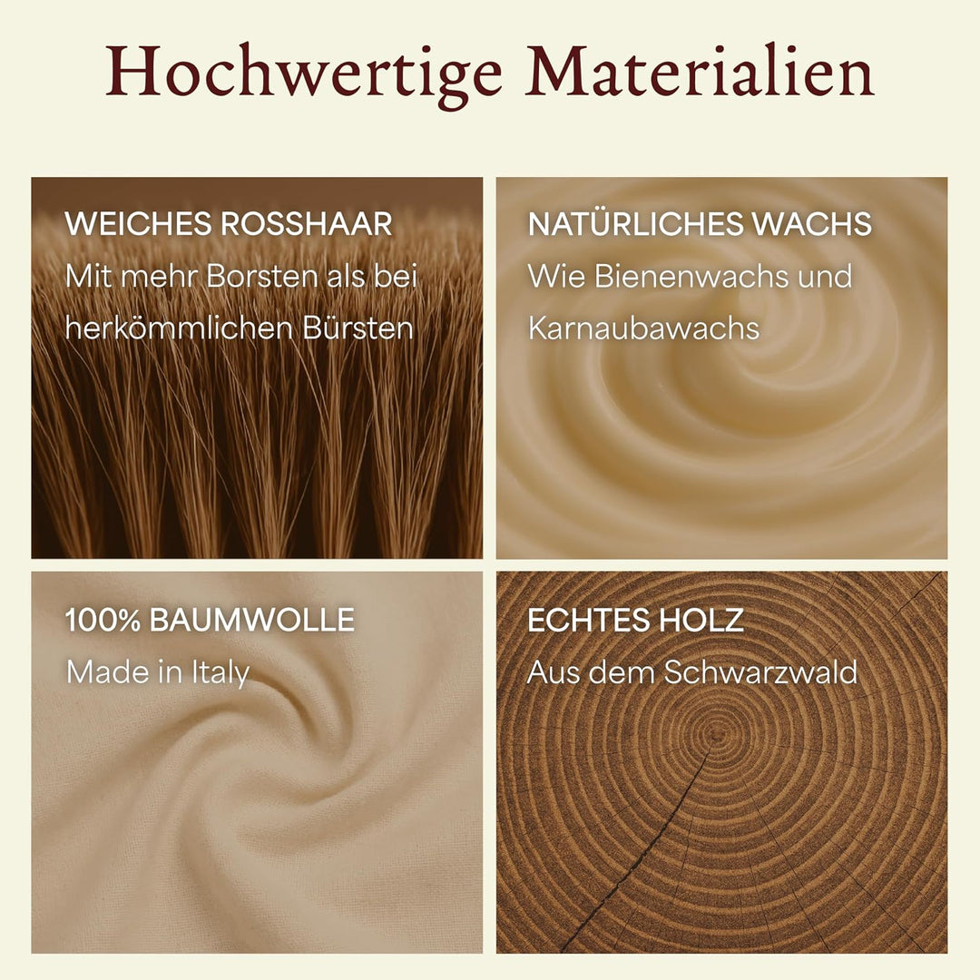 Langer &amp; Messmer Schuhpflegeset inkl. hochwertigen Lederpflegecremes und Rosshaarbürsten zur effekti