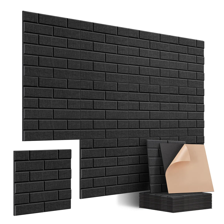 Jamelo 12 Stück Selbstklebende Akustikpaneele, 30x30x0,9cm，3D Hochdichte Ziegelstein-Akustikpaneele，