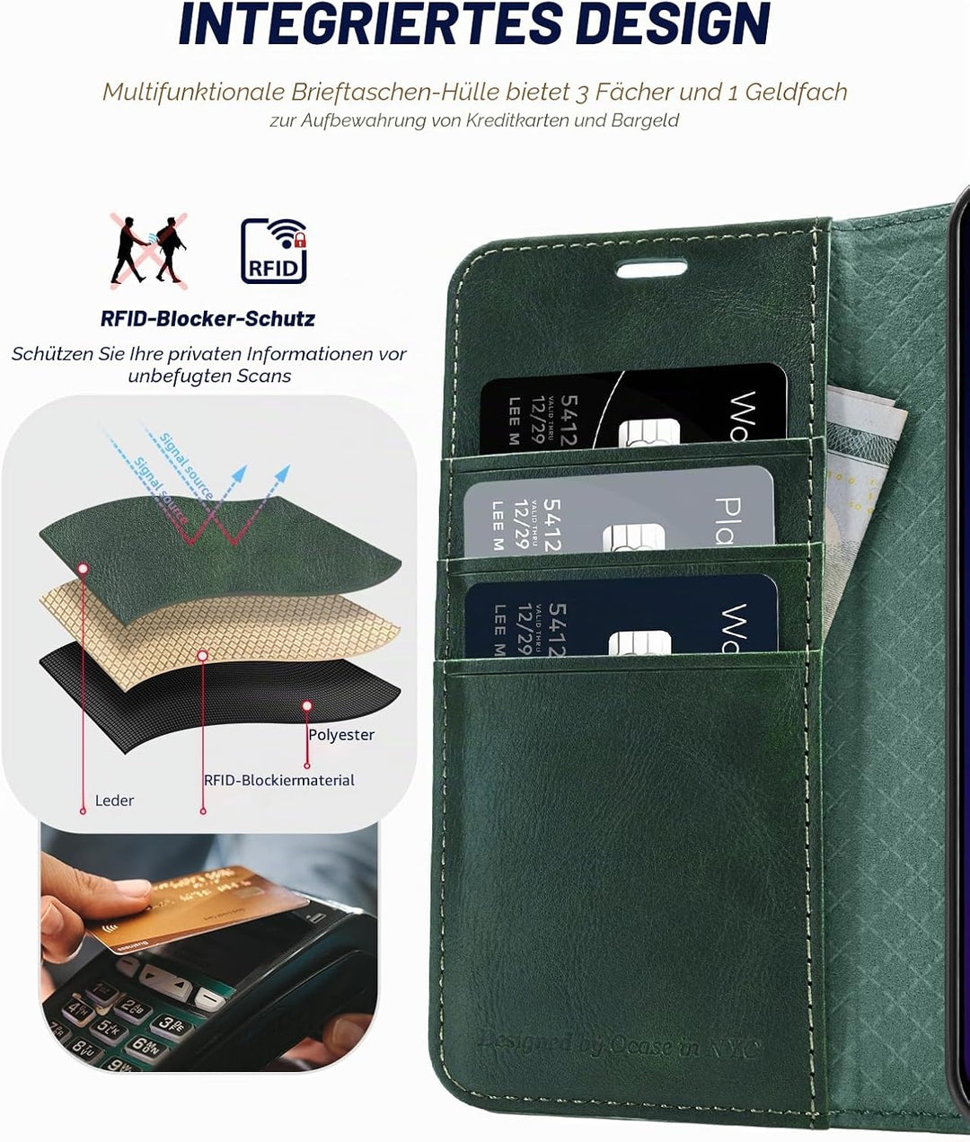 OCASE Handyhülle Kompatibel für Samsung Galaxy S24 5G Hülle Premium Leder Flip Klappbare Klapphülle