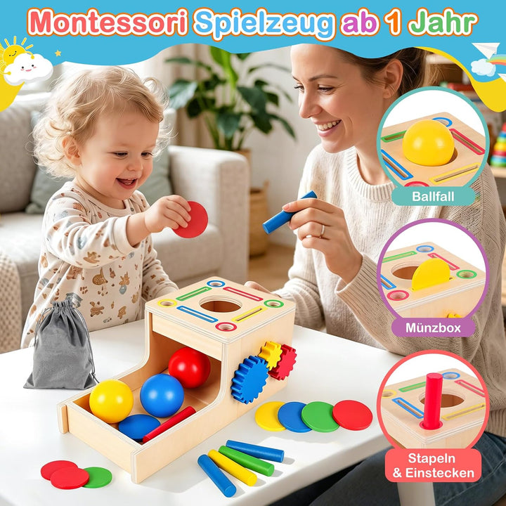 Montessori Spielzeug ab 1 Jahr, 5-in-1 Holz Objektpermanenz Box Montessori Spielzeug ab 2 3 Jahre Ba