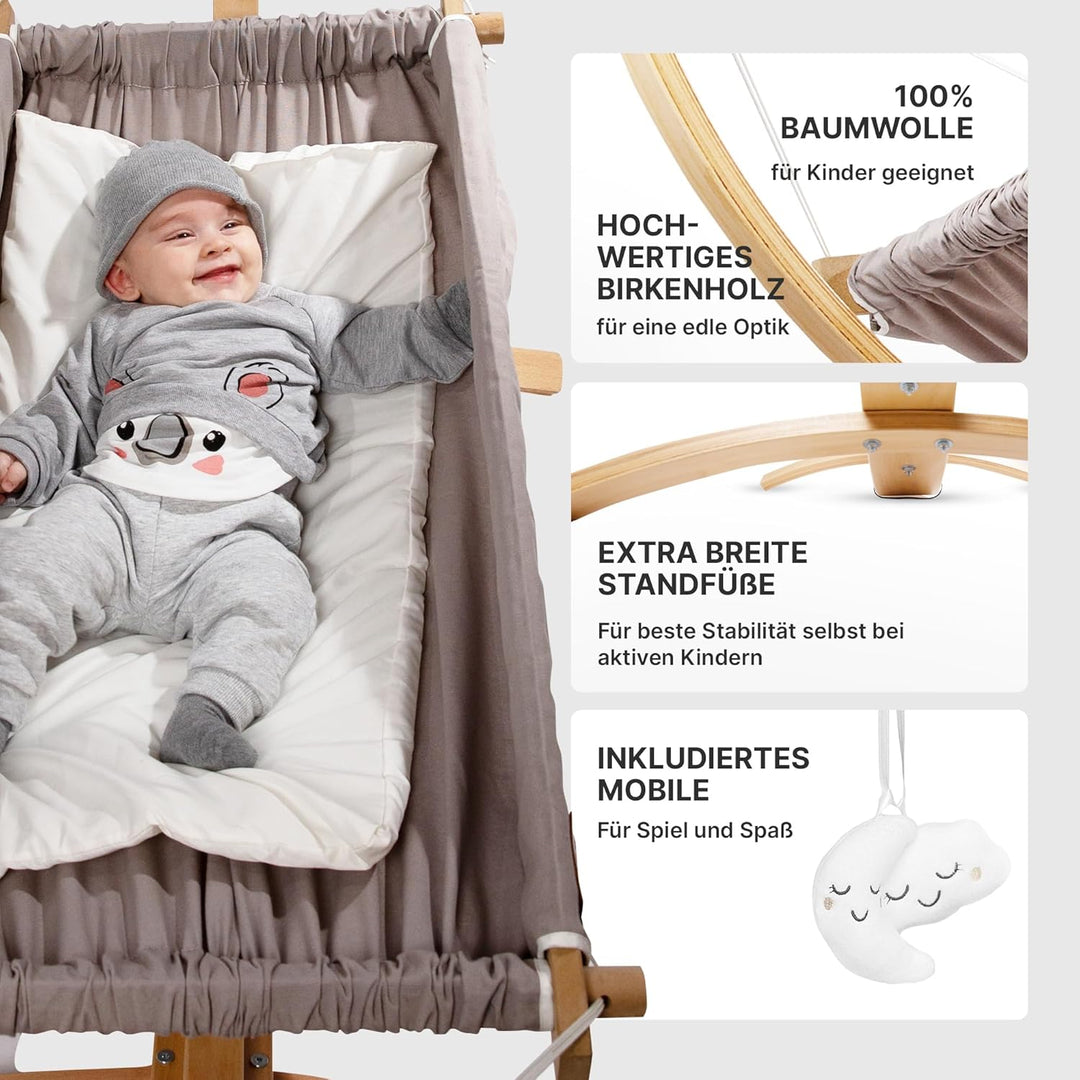 CHILDOO Baby Hängematte [QuickFix-Schlaufe] Babywiege Babybett Federwiege mit Gestell Kinderschaukel