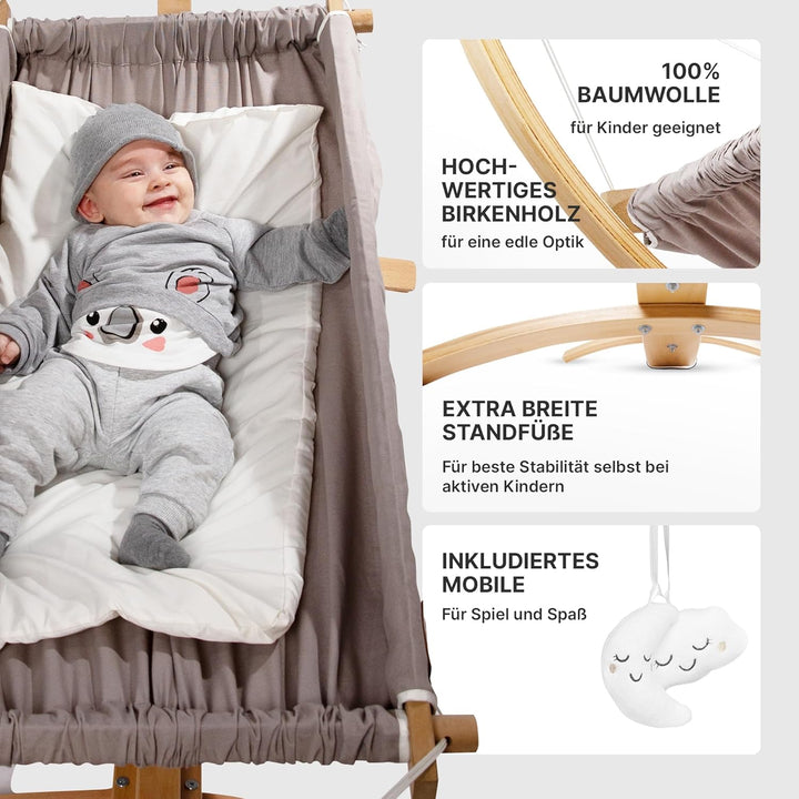 CHILDOO Baby Hängematte [QuickFix-Schlaufe] Babywiege Babybett Federwiege mit Gestell Kinderschaukel