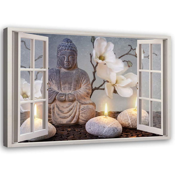 Feeby Viles - Leinwand Bilder - Fensterblick Natur- 120x80 cm- Deko Wohnzimmer - Wandbilder Schlafzi