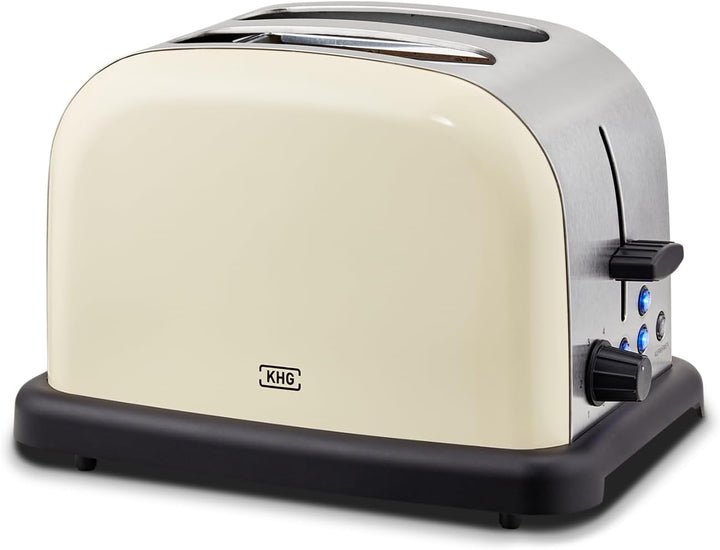 KHG Edelstahl Toaster mit Brötchenaufsatz, 2 Scheiben, 6 Bräunungsstufen mit Bräunungskontrolle, Krü