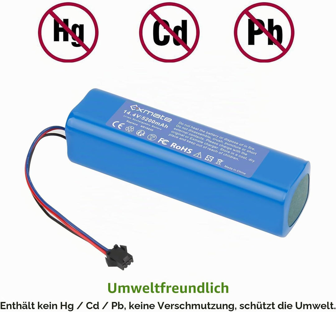 Exmate 14.4V 5200mAh Li-Ion Ersatzakku für Proscenic M7 Pro M8 Pro,LDS M7 Pro,M7 Max, U6/Lydsto R1/U