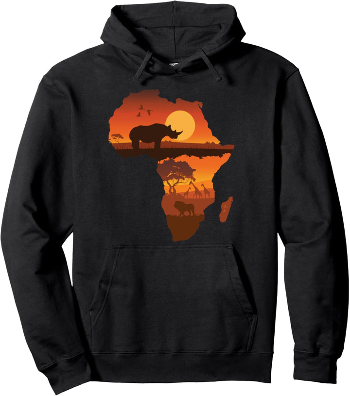 Afrika Löwe Nashorn Karte Tiere Big Five Safari Pullover Hoodie