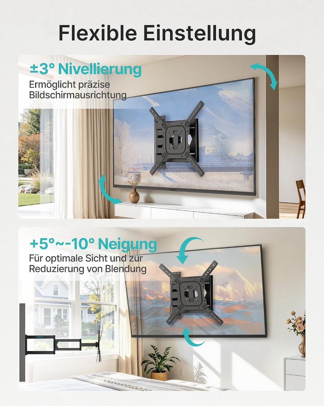 PEGZONE TV Wandhalterung Langarm 60-960mm 23-75" bis 50kg, VESA max.400x400 | Wandhalterung Fernsehe