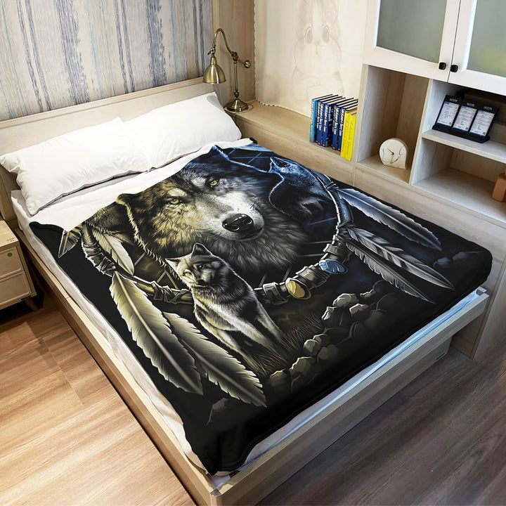 YISUMEI Decke 150x200 cm Kuscheldecken Sanft Flanell Weich Fleecedecke Bettüberwurf Wolf Mandela 150