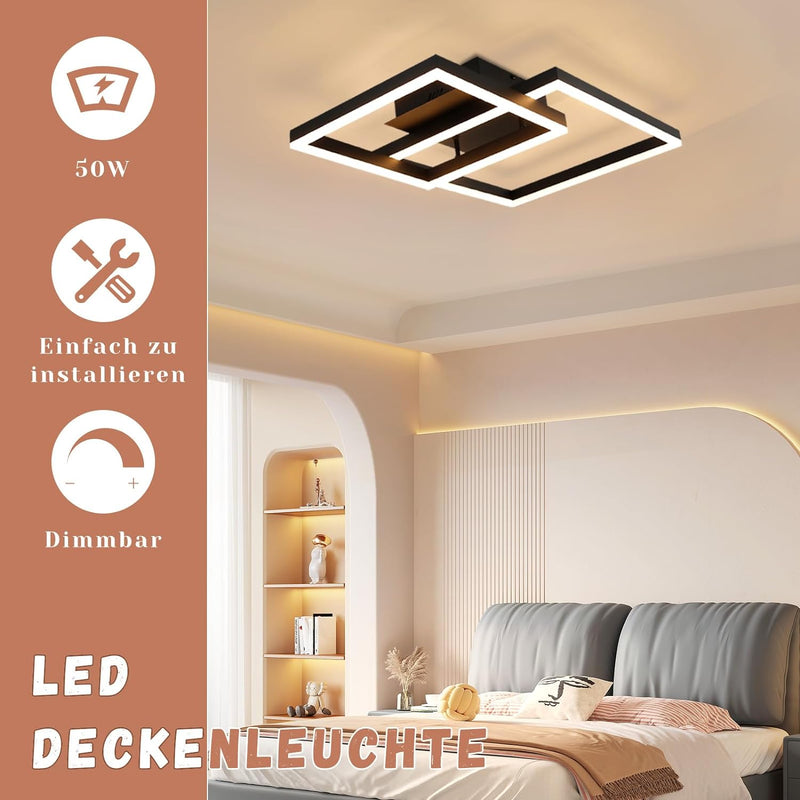 ZMH LED Deckenlampe Dimmbar Wohnzimmer Deckenleuchte - Schwarz Modern Design Wohnzimmerlampe mit Fer