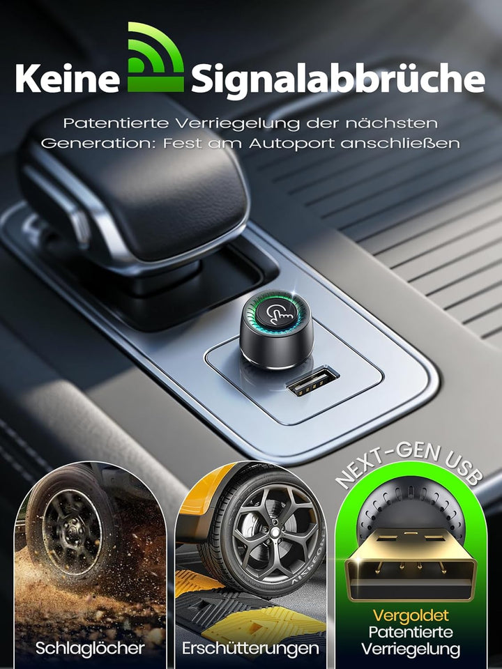 Versteckter CarPlay Wireless Adapter, 1-Tasten-Wechsel für 2 Phones, Kompatibel mit Apple CarPlay &