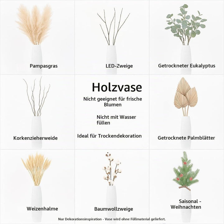 Leewadee Grosse Bodenvase für Dekozweige hohe Standvase Design Holzvase, Holz, 70 cm, Weiss 70 cm We