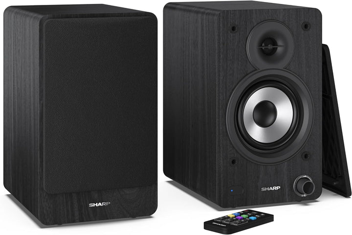 SHARP CP-SS30 2-Wege-Lautsprecher aktiv, 60 Watt (2x30 W) Holzgehäuse (Bluetooth 5.0, USB, Optisch,