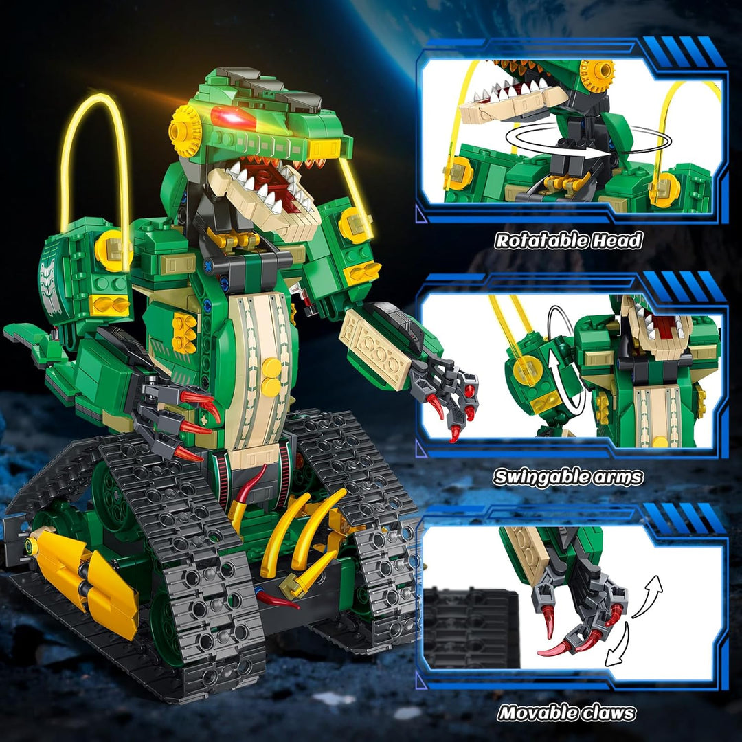 Technik Roboter für Kinder mit Licht - 5 in 1 Dinosaurier Fernbedienung Bausatz, 877 Teile RC Robot
