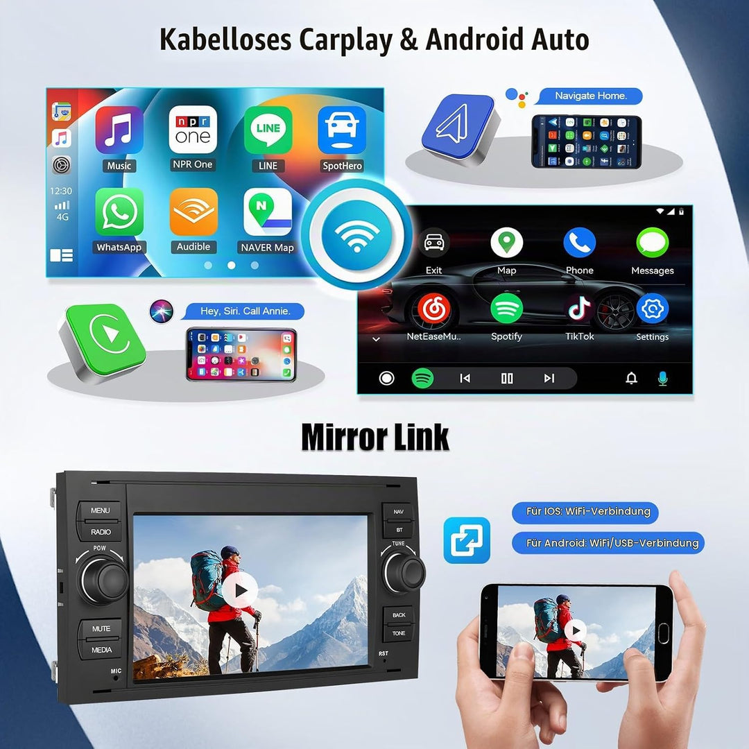SIXWIN 2GB+64GB Android 13 Autoradio für Ford Fiesta C/S-MAX Transit Galaxy Connect Mondeo mit Carpl