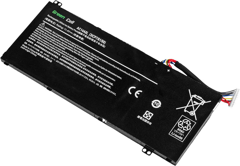 Green Cell AC14A8L AC15B7L Akku für Acer Laptop (4605mAh 11.4V Schwarz)