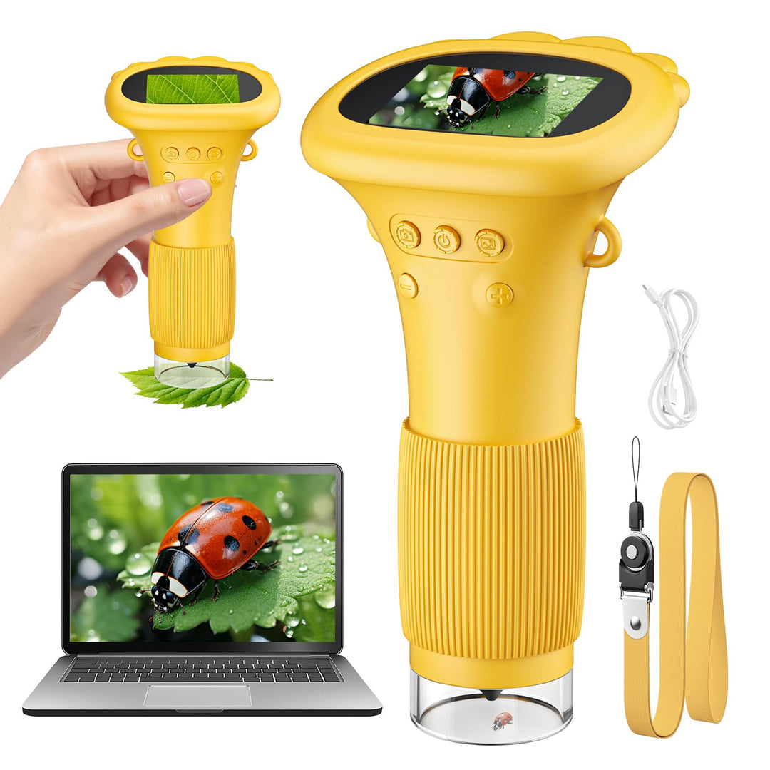 Mikroskop für Kinder, 1000X tragbares Taschenmikroskop, 2,0" IPS-Bildschirm USB Microscope LED Light
