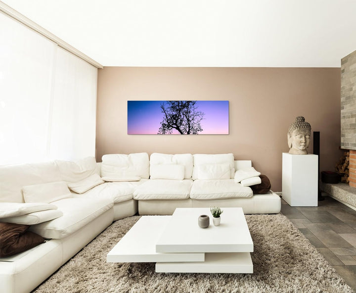 Sinus Art Wandbild 150x50cm Landschaftsfotografie – Baum vor Abendhimmel, Thailand auf Leinwand für