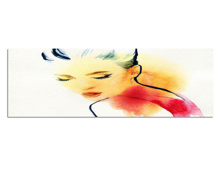 Paul Sinus Art Panoramabild auf Leinwand und Keilrahmen 120x40cm Malerei Wasserfarben Frau Portrait