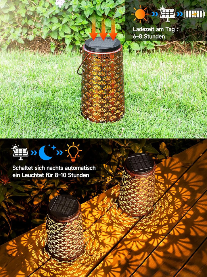 Solarlaterne für Aussen, Moman 2 Stück Metall Solarlampen für Aussen Garten mit Kalt/Warm Licht, Hän