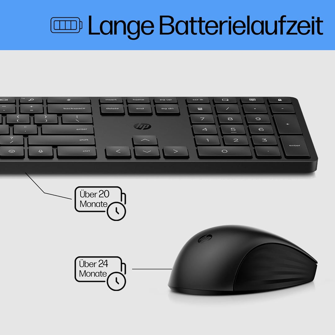 HP 650 kabellose Tastatur und Maus Bundle (20 programmierbare Tasten, QWERTZ Layout, 4.000 DPI, USB