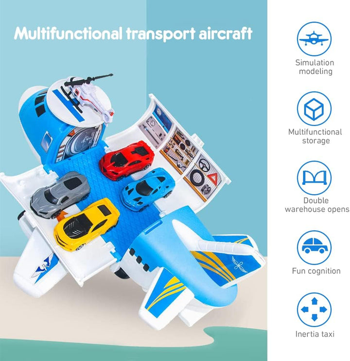 Transport Flugzeug Auto, Transportflugzeugmodell, Spielzeugautos mit 8 Autos+1 Flugzeugs+1 Flugzeugl