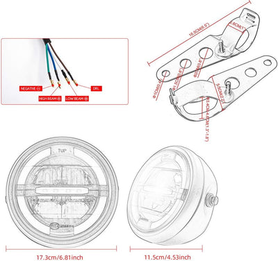 Universal Motorrad Scheinwerfer Baugruppe LED Frontscheinwerfer mit DRL für Cafe Racer Bobber Choppe