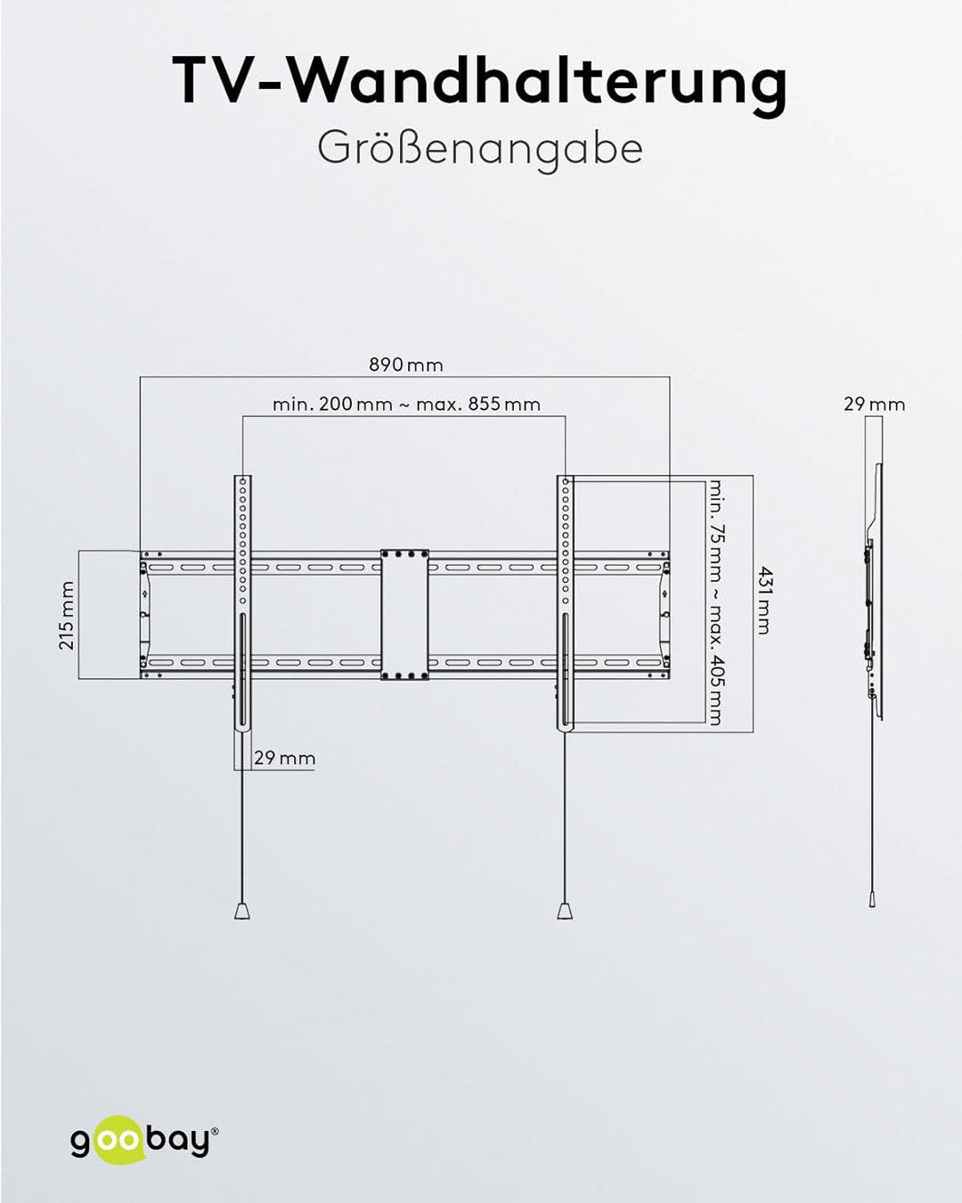 Goobay Wandhalterung 75 Zoll extra Flache Halterung für grosse Fernseher von 43 bis 100“ bis 75Kg ma