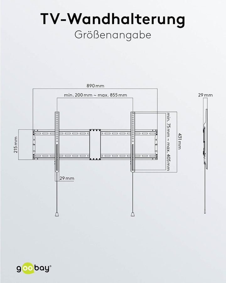 Goobay Wandhalterung 75 Zoll extra Flache Halterung für grosse Fernseher von 43 bis 100“ bis 75Kg ma
