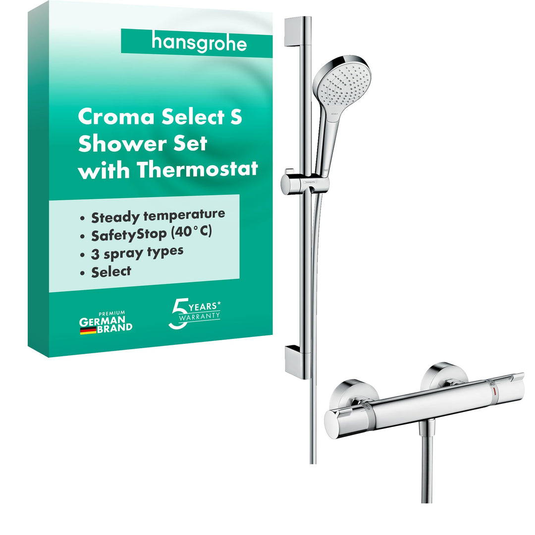 hansgrohe Croma Select S Thermostatset 0,65m, 3 Strahlarten, Weiss/Chrom, Weiss/Chrom