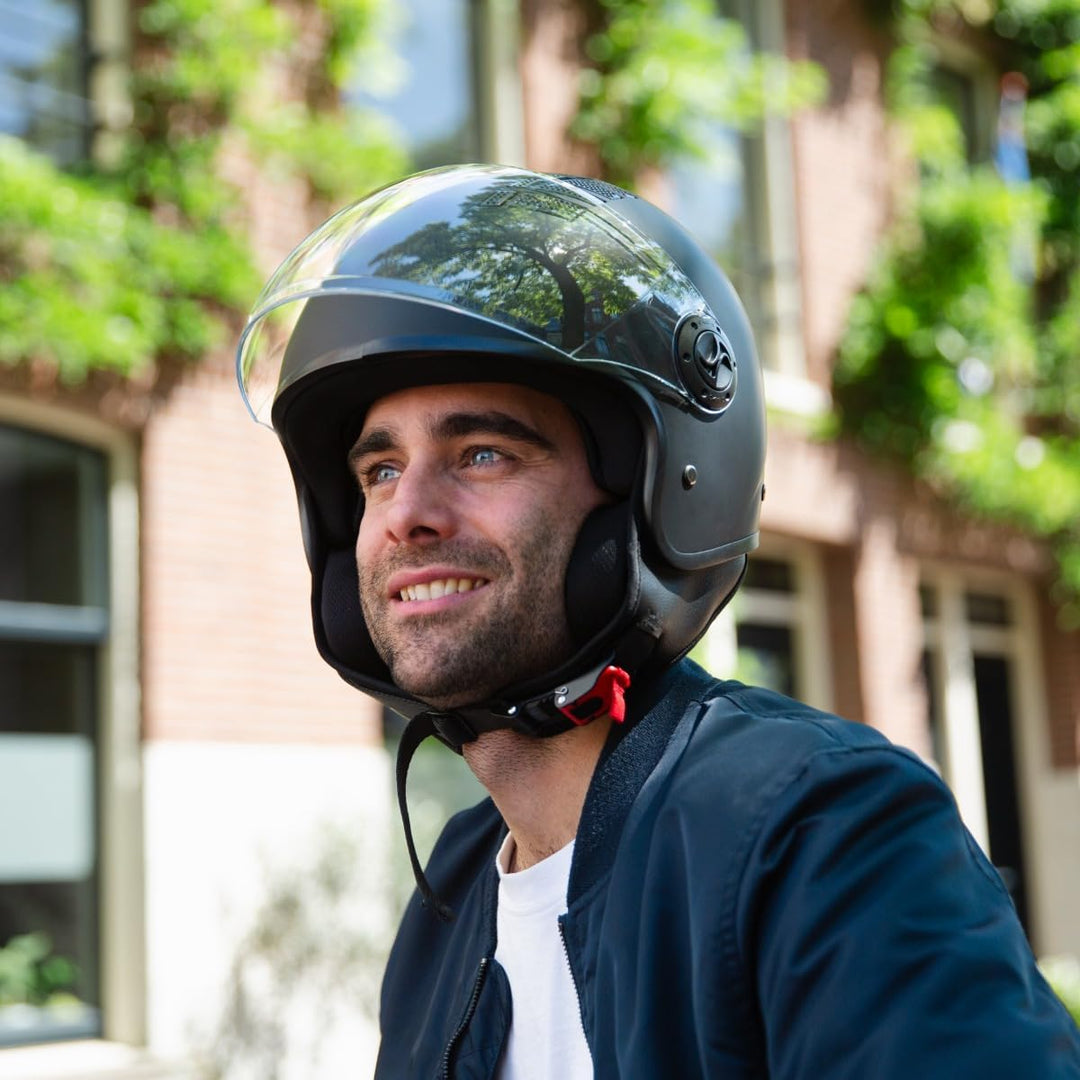 VINZ Como Jethelm mit Visier Herren und Damen | in Gr. XS-XL | Roller Helm Jet Helm Mopedhelm | ECE
