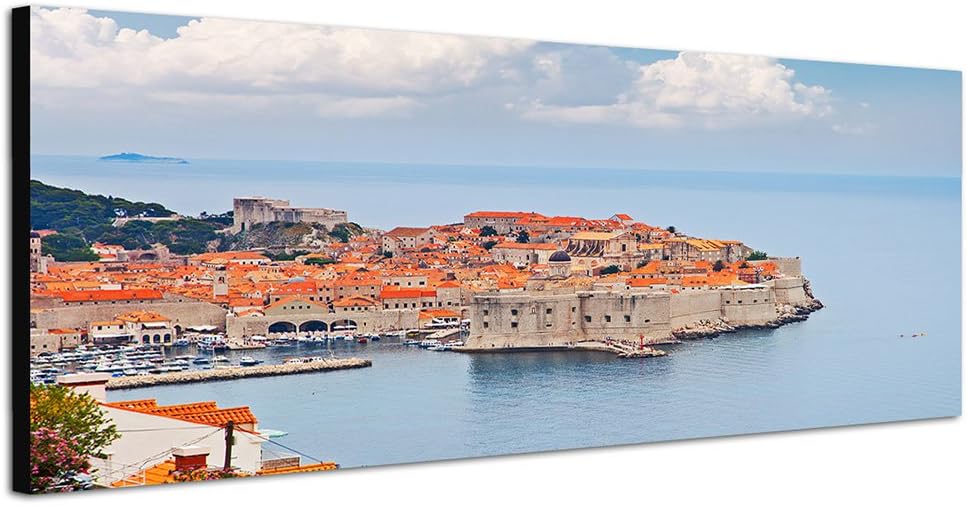 Paul Sinus Art Panoramabild auf Leinwand und Keilrahmen 150x50cm Kroatien Dubrovnik Hafenstadt Meer
