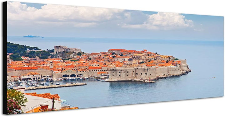Paul Sinus Art Panoramabild auf Leinwand und Keilrahmen 150x50cm Kroatien Dubrovnik Hafenstadt Meer