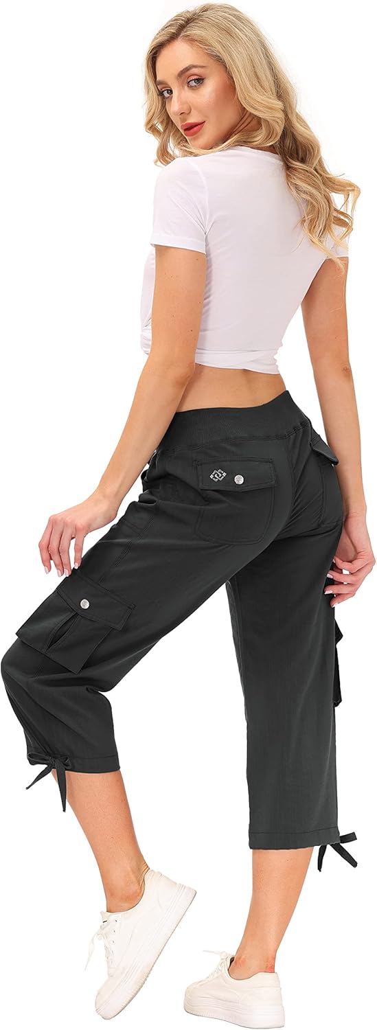 JINSHI Hosen Damen Sommer Cargohose 3/4 Hose Caprihose Freizeithose Wanderhosen Outdoorhose mit Mehr