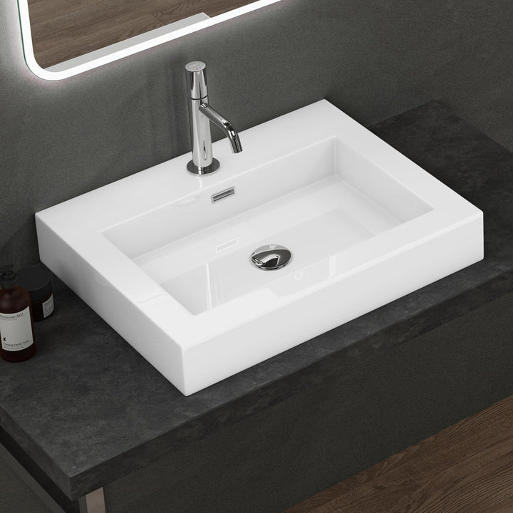 doporro 60x48x10cm Aufsatzwaschbecken Weiss Colossum18 mineralguss Gussmarmor Waschbecken Waschtisch