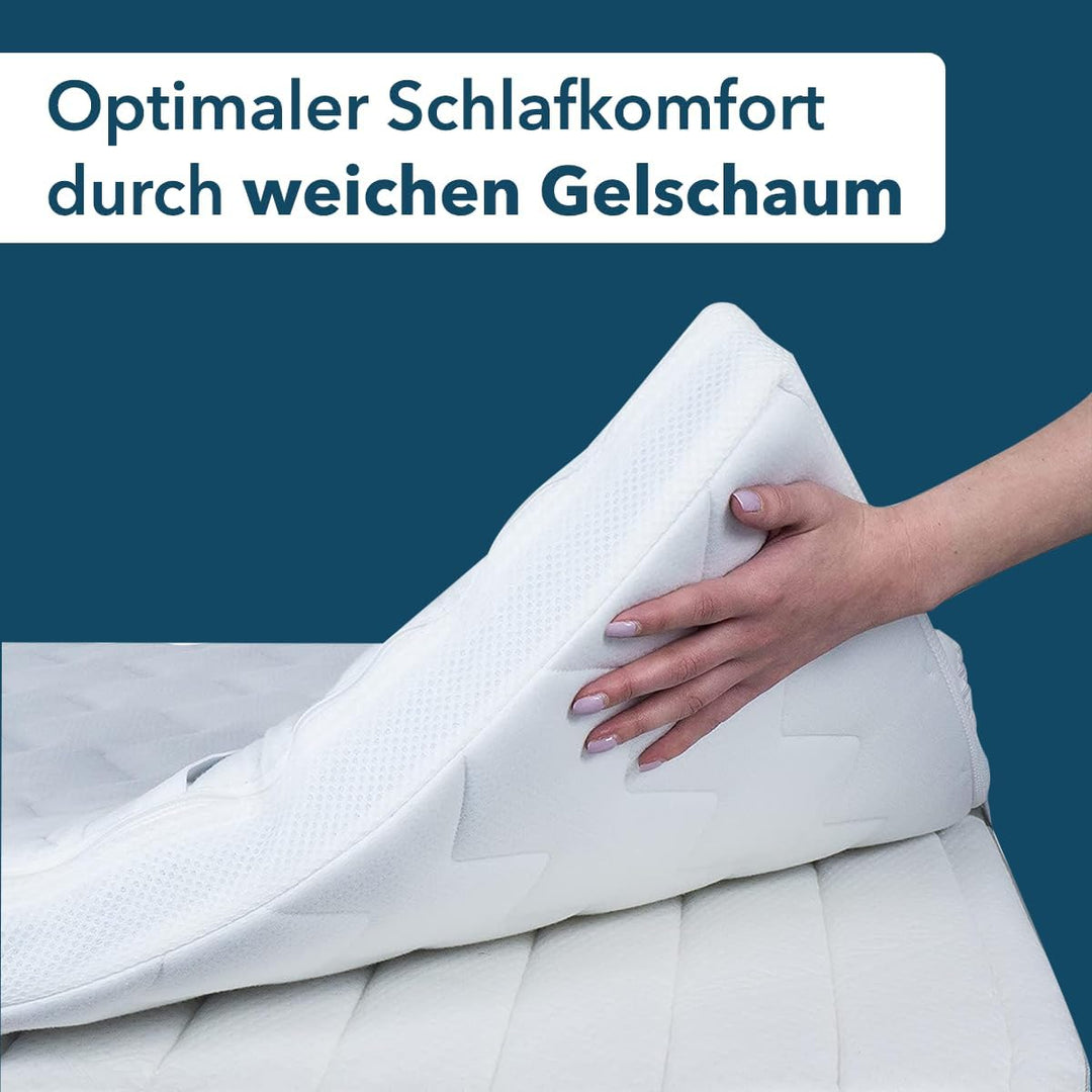 Ortho-Relax Gel Topper 90x200cm, Matratzentopper weich, waschbarer Bezug mit Zonenversteppung, Matra