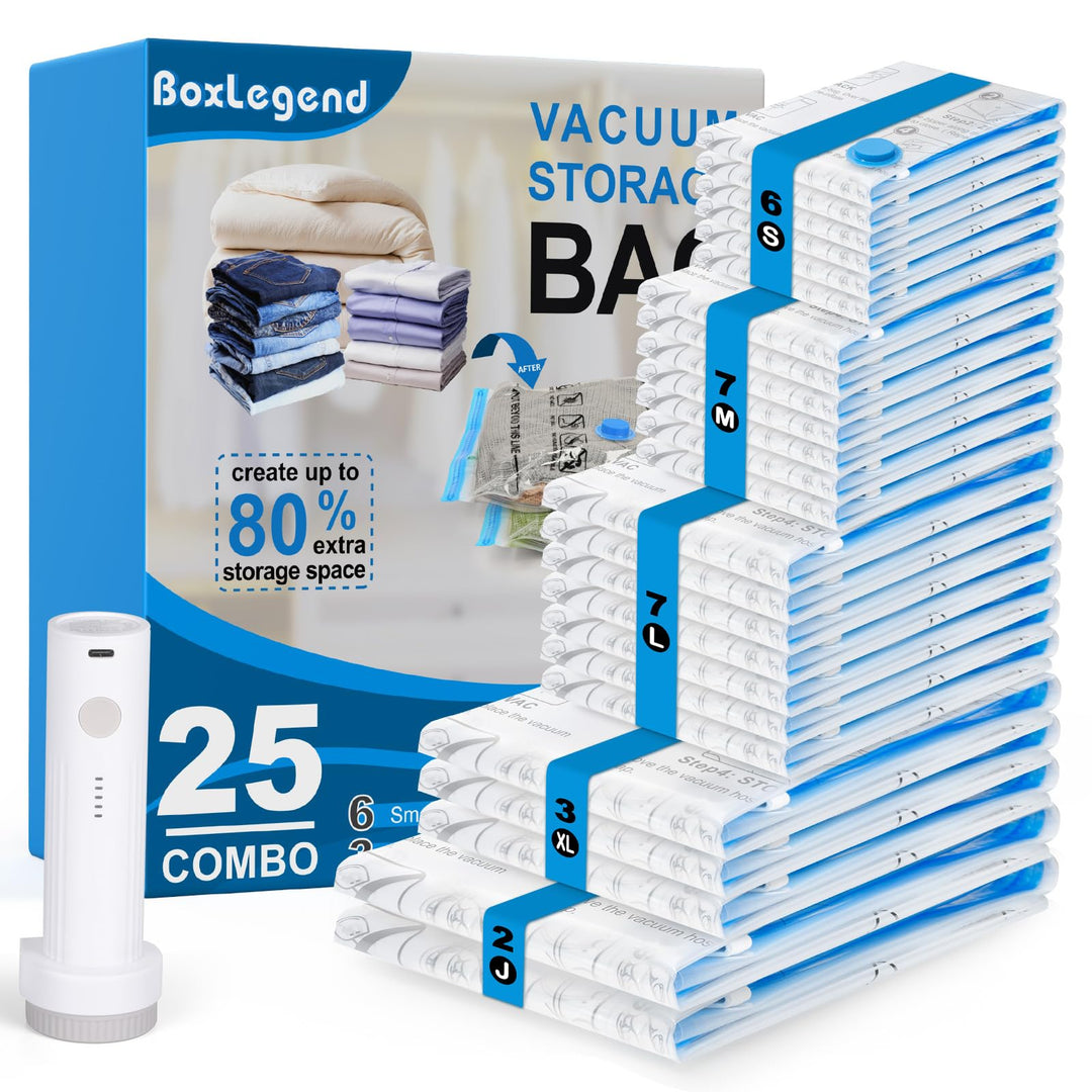 BoxLegend Vakuumbeutel für Kleidung & Bettdecken mit Vakuumpumpe, 25 Stück Vakuumierbeutel 2 Jumbo +
