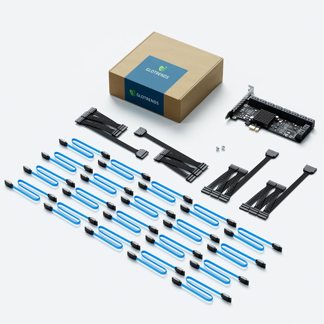 glotrends PCIe SATA Adapterkarte mit 20 Port SATA III 6Gbps (inklusive SATA Kabel und 15PIN SATA Spl