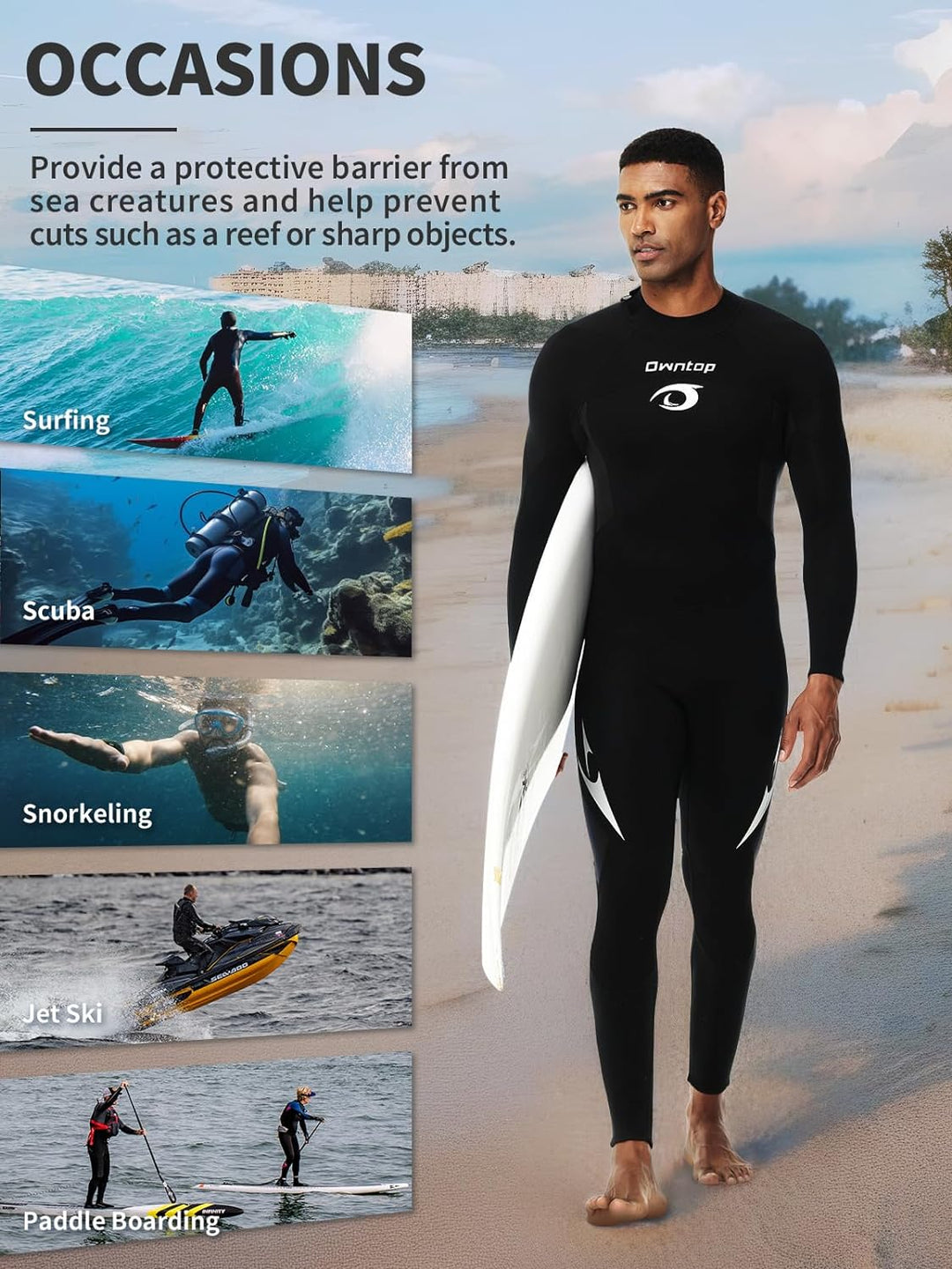 Owntop Herren Damen Ganzkörper 3/2mm Neoprenanzug, Ultra-Stretch Langarm Winter Neoprenanzug, Rücken