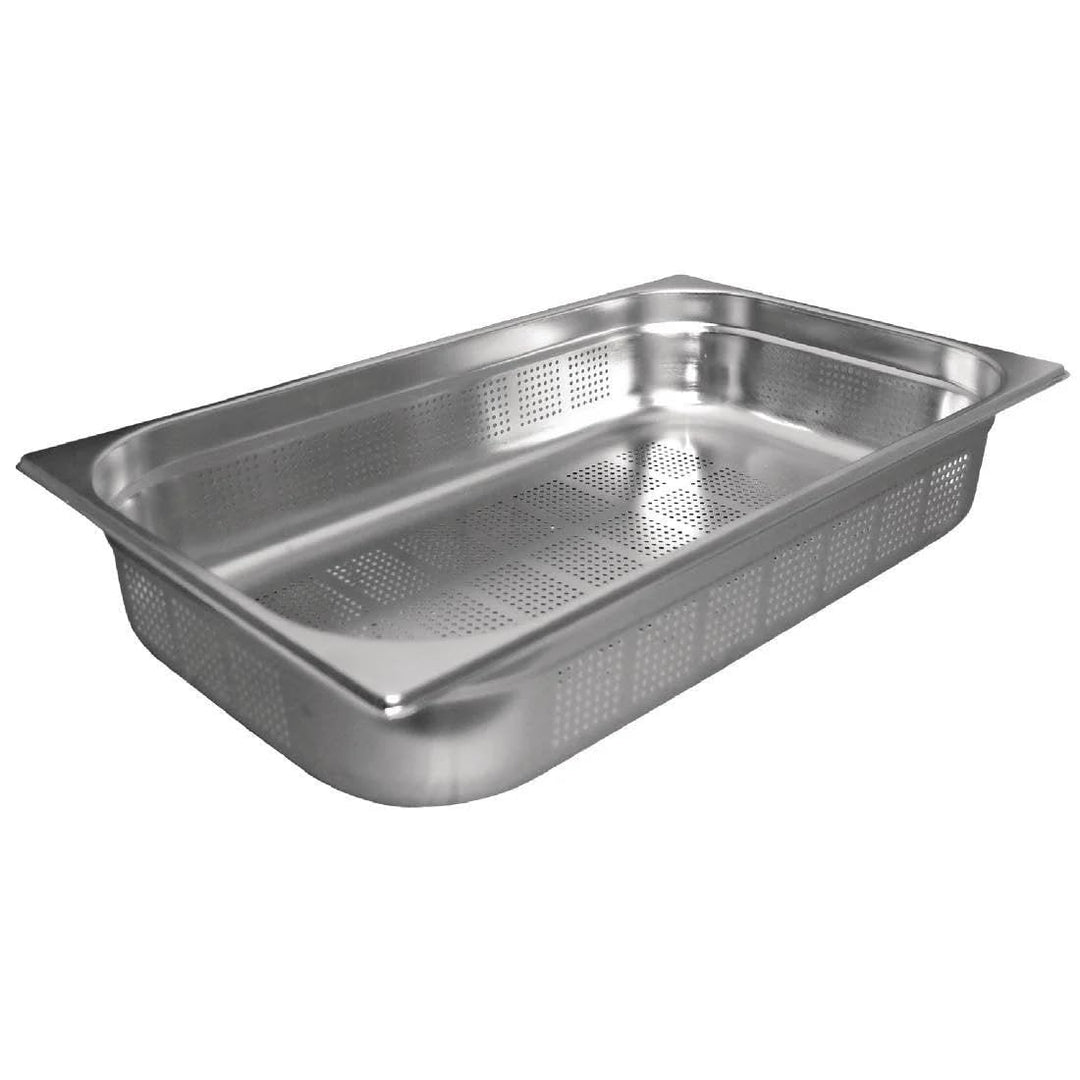Vogue K841 Gastronomiebehälter aus Edelstahl, Gastronorm 1/1, 100 mm tief, perforiert, silber 100mm,